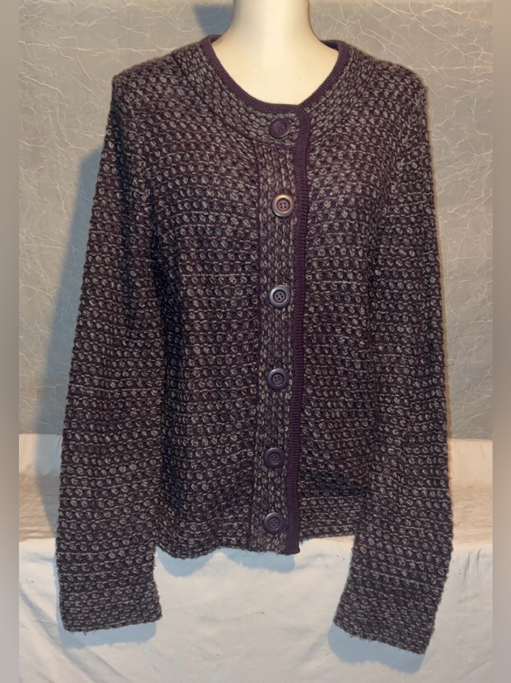 Christopher & Banks Large Purple Textured Knit Cardigan Sweater Wool Blend